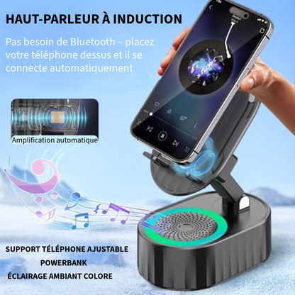 Support pour téléphone avec haut-parleur intégré et batterie externe