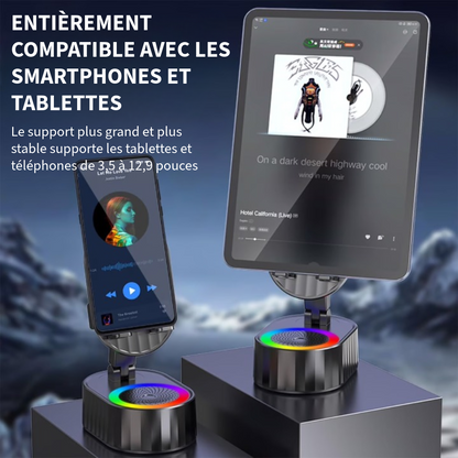 Support pour téléphone avec haut-parleur intégré et batterie externe