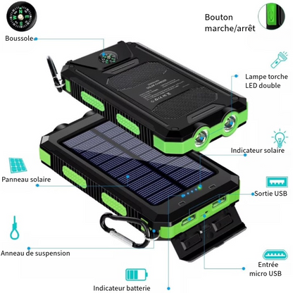 Batterie Externe Étanche à Énergie Solaire